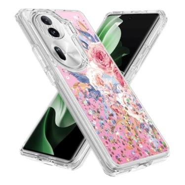 Imagem de Rosebono Compatível com Oppo Reno 11 / Reno 11 Pro, capa com padrão de design gráfico híbrido (flor rosa)