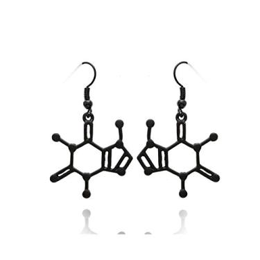 Imagem de Brincos pendentes de molécula de cafeína, neurotransmissor de felicidade simples, estrutura química orgânica, brincos de gota para amantes da ciência joias, Metal