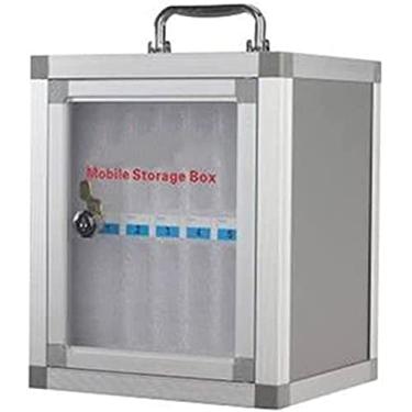 Imagem de Fechaduras para móveis Cofre escolar para celular Cofre Desktop do funcionário Transparente Coloque caixa de armazenamento para celular Armário de armazenamento multicompartimento, prata, 24