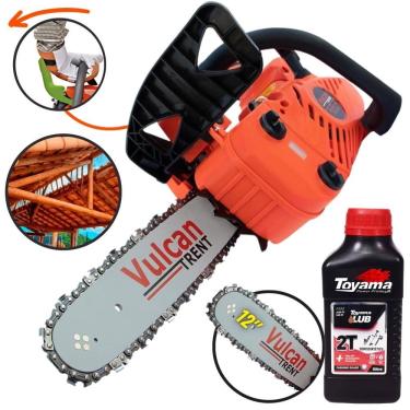Imagem de Motosserra Á Gasolina Vulcan VSL250 Motor 2T 25,4cc 0,9HP 11.000RPM Com Sabre 12” Leve e Portátil de Fácil Manuseio + ÓLEO TOYAMA 2T