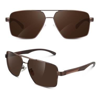 Imagem de WEAROYO Óculos de sol polarizados, masculinos, femininos, armação de liga Al-Mg, dobradiças de mola, estilo piloto, militar, proteção UV400 para dirigir, Armação marrom quadrada/lente marrom (não