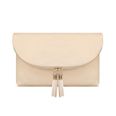 Imagem de Solene Bolsa clutch feminina com vários compartimentos, 6 compartimentos para cartão dentro, bolsa transversal com borlas, Nude., Small
