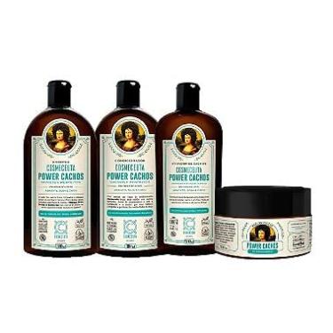 Imagem de Kit para Cabelos Cacheados ou Crespos COSMECEUTA Power Cachos, Shampoo, Condicionador, Leave-in, Máscara - Possui uma grande carga oleosa, que nutre e repara os cabelos cacheados, além de proporcionar um day after incrível, com cachos modelados por mais tempo