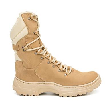 Imagem de Bota Coturno Couro Masculina Adventure Cano Médio Militar Tática Cor:Bege;Tamanho:37