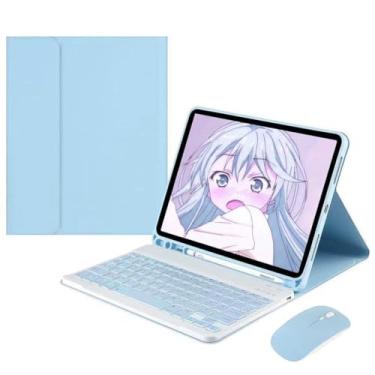 Imagem de kaidisen Capa de teclado mouse para Galaxy Tab S6 Lite 10,4 polegadas 2024/2022/2020 (SM-P620/P625/P613/P619/P615/P610), capa de teclado colorida fofa removível com suporte para caneta S, azul celeste