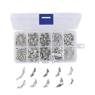 Imagem de Luzhengyang 2 x 100 peças sortidas, 10 estilos, berloque de contas de anjo, acessórios de joias DIY, Prata