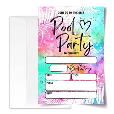 Imagem de ANYEMW Convites de Aniversário Neon Brilhante para Festa na Piscina, 20 Unidades com Envelopes, Moderno e Vibrante com Tema de Festa na Piscina