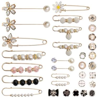 Imagem de 32 peças broche de pérola alfinetes de segurança para roupas, vestido jeans, saia, calças, pérolas falsas, strass, amuletos de meia para mulheres, decoração de cintura, alfinetes de segurança,