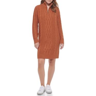 Imagem de Calvin Klein Vestido feminino de malha Argyle com zíper 1/4, Gengibre queimado, GG