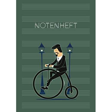 Imagem de Notenheft: DIN A4 Blanko Musiknotensystem mit Register | Musik Noten für Schule, Unterricht & Hobby | große Lineatur für Anfänger - Motiv: Zweirad-Fahrer
