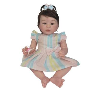 Imagem de Linda bebê reborn de vestido cabelo castanho pode dar banho - BONECA F