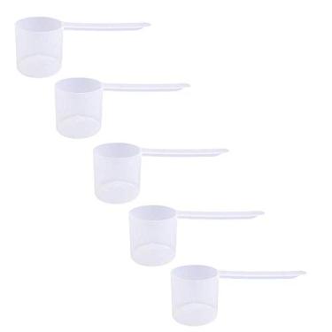 Imagem de Colheres de medição de plástico, (70 cc | 4,73 colheres de sopa | 70 ml | 70 ml) Colheres de cabo longo para pós, grânulos, café, ração para animais de estimação, suprimentos de cozimento, proteínas e outros produtos secos, livre de BPA (conjunto com 5)