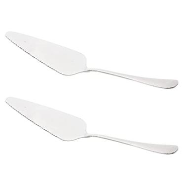 Imagem de 2 espátulas prateadas de aço inoxidável para servir tortas, bolos, espátulas triangulares para torta, bolo, sobremesa, pizza, assar, transferir