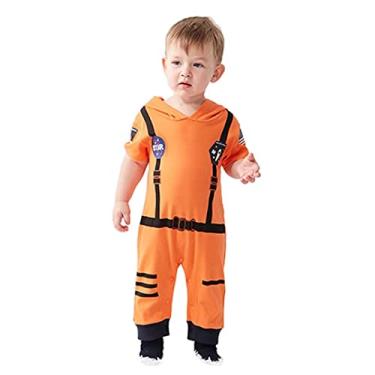 Imagem de OLLULL Fantasias de astronauta para bebê, terno espacial unissex infantil, macacão de fantasia de piloto para fantasia de Halloween (laranja, 3 a 6 meses)