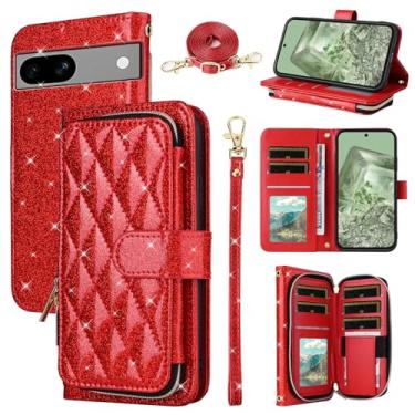 Imagem de Furill Capa carteira para Google Pixel 7A 5G 2023 com alça de pulso destacável, alça de ombro transversal, 9+ compartimentos para cartões, bolsa com zíper, capa de celular de couro PU de luxo para