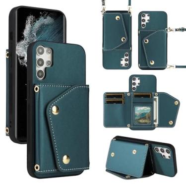 Imagem de Dibosom Capa carteira de luxo para Samsung Galaxy S24 Ultra 5G com 5 compartimentos para cartão fina e alça de ombro, suporte para cartão de crédito de couro PU para S24Ultra 24S S 24 24Ultra verde