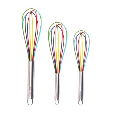 Imagem de Conjunto de 3 batedeiras de silicone – Conjunto de 3 tamanhos mini e pequenos – batedor de aço inoxidável – Ferramenta para cozinhar panelas