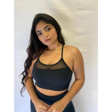 Imagem de top alcinha tule com forro croped com bojo removível - TB modas, Preto