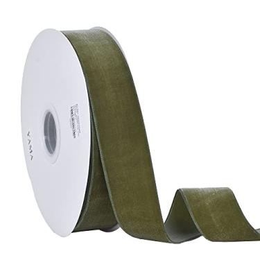 Imagem de YAMA Fita de veludo de 3,5 cm de largura, fita de veludo de 15 metros, fitas de face única para gargantilha, acessórios de cabelo, grinaldas, buquês, embrulho de presente, artesanato DIY, verde musgo