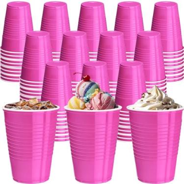 Imagem de cssopenss 120 peças de copos de plástico rosa de 473 ml, copos rosa de 473 ml, copos descartáveis de plástico rosa, 473 ml, copos de festa rosa para beber, degustações, lanches, churrascos,