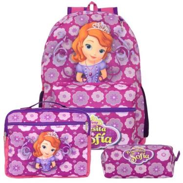 Imagem de Kit Mochila Infantil Juvenil Menina Princesa Sofia Lancheira - TOYS 2U