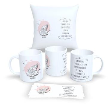 Imagem de Kit Com Almofada 30x30cm e Caneca de Porcelana Signos Aquário - Estamp