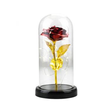 Imagem de Luminária Cilíndrica Rosa Vermelha Folhas Douradas 21cm - Taimes