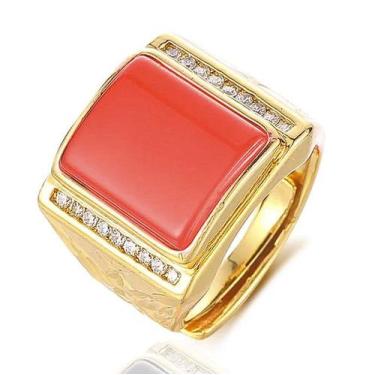 Imagem de Anel pedra vermelha cravejado ajustável - banhado a ouro 18k - ToJoia1