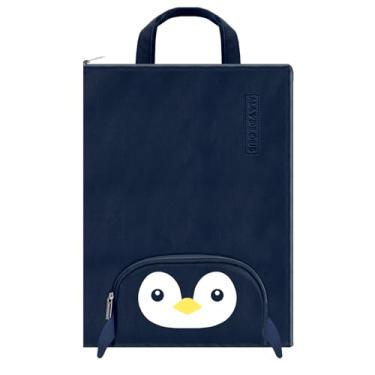 Imagem de Bolsa para documentos A4, organizadora de arquivos portátil, com zíper, pasta de portfólio, carteira de arquivo com alça, estojo de transporte de arquivo, bolsa grande para documentos37x27cm(Penguin)