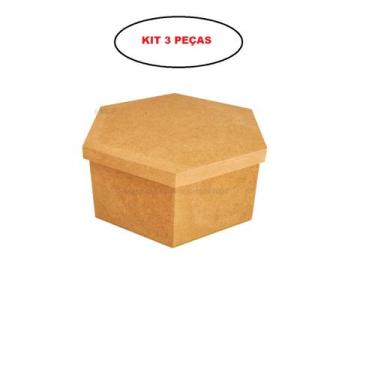 Imagem de Caixa Sextavada Tampa Sapato Kit 3 Un. 20X11 Mdf Madeira - ATACADÃO DO