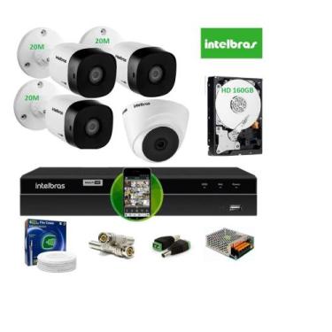 Imagem de Kit Cftv Intelbras 4 Câm VHC 1120b Bullet+Dome Dvr Mhdx Multi Hd