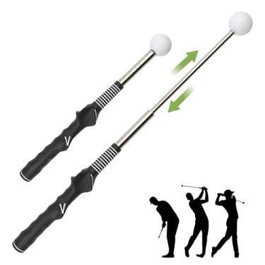 Imagem de Clube de treinamento de treinamento de swing de golfe, acessórios de equipamentos retráteis flexíveis para destros, perfeitos para segurar a mão, som, movimento, força, tempo, lascar, treinar,