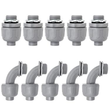 Imagem de Feotech Pacote com 10 conectores apertados de líquido de 9/4 polegadas - Conexões de conduíte elétrico de PVC, reto, conectores flexíveis não metálicos de 90 e 180 graus para casa, banheiro e cozinha,