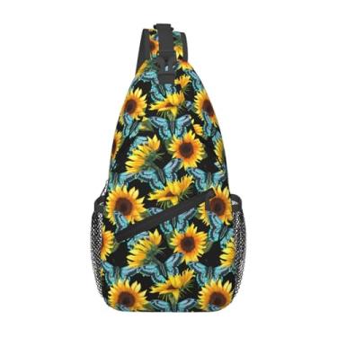 Imagem de Krirteh Bolsa tiracolo fashion feminina masculina mochila de ombro tiracolo mochila de peito para viagens e caminhadas, Girassol e borboleta azul 25, One Size, Mochilas Sling