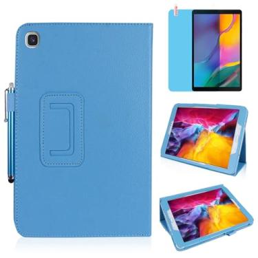 Imagem de Capa de couro fina para Samsung Galaxy Tab A 10,1 polegadas 2019 (SM-T510 T515 T517), suporte multiângulo, capa protetora completa para tablet com caneta Stylus, película de tela (azul celeste)