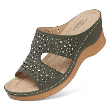 Imagem de SHIBEVER Sandálias de cunha para mulheres verão: plataforma elegante feminina de salto baixo chinelo anabela, 09 Verde, 8.5