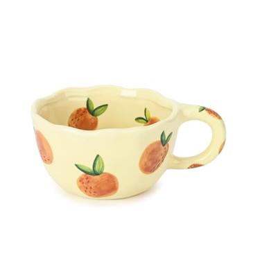 Imagem de Koythin Caneca de café de cerâmica, copo de frutas floral bonito para o dia dos namorados, canecas de casal 250 ml para chá com leite com leite, adequado para mãe no dia das mães (laranja vitalidade)
