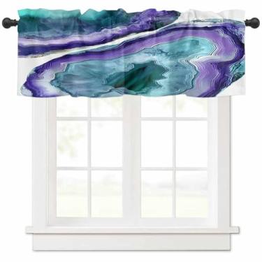 Imagem de Cortina de saia de mármore roxo turquesa verde roxo ombré cortinas para cozinha moderna abstrata turquesa roxa mármore textura haste cortina bolso para banheiro sala de estar 137.2 cm L x 45.7 cm C