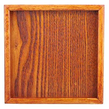 Imagem de Bandeja de chá de Madeira, Design Clássico, Multifuncional, Prato de Servir para Alimentos, Frutas, café, chá, Retângulo, Bandeja de Madeira Com Suave (16.5 * 16.5 * 2)