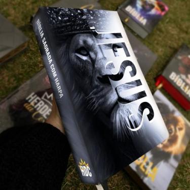 Imagem de Bíblia Sagrada Leão Jesus Capa Dura Com Harpa LETRAS MÉDIAS, Folha ECO