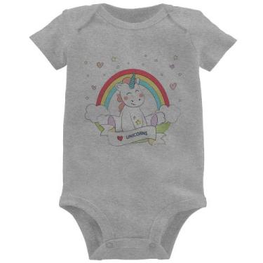 Imagem de Body Bebê Unicórnio Arco Íris - Foca na Moda, Cinza, P