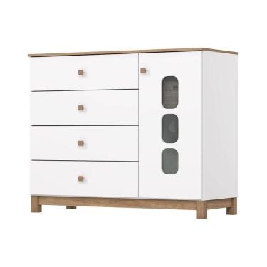 Imagem de Cômoda Bebê Aconchego C- 1 Porta E 4 Gavetas Branco-jequitiba - Henn
