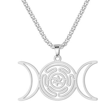 Imagem de VASSAGO Roda da deusa Hécate colar Strophalos Hécate símbolo pendente aço inoxidável Pagan Wicca amuleto joalharia, S, Aço inoxidável, Sem Pedra Preciosa