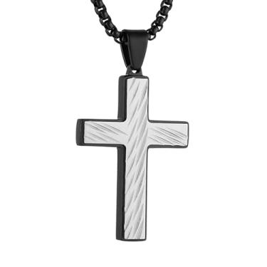 Imagem de HZMAN Colar de cruz para homens e mulheres, aço inoxidável altamente polido, com cicatrizes e pingente de cruz pequena, joia de fé cristã presente, Aço inoxidável, Sem Pedra Preciosa