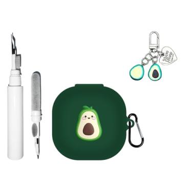 Imagem de [4 em 1] Capa de silicone SKPY compatível com SHOKZ OpenFit 2 com pingente e chaveiro, capa protetora à prova de choque com desenho fofo de abacate para homens e mulheres