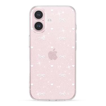 Imagem de ZTOFERA Capa para iPhone 16 com glitter, linda fita transparente, gravata borboleta, estética, capa protetora de telefone para mulheres e meninas, branca