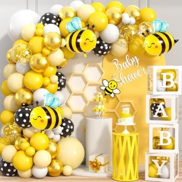 Imagem de Mishopy 124 Bee Baby Shower Decorations, Yellow White Balloon Garland Arch Kit Baby Box with Letters Bee Foil Balloons, What Will It Bee Gender Reveal Decorations Boy Girl Baby Shower Decor