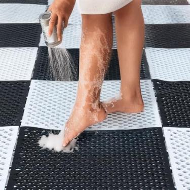 Imagem de 6 Tapete Para Box Canil Banheiro Vestiário Chuveiro Piso Modular Estrado Antiderrapante 30x30cm Triboshop (Preto/Branco)