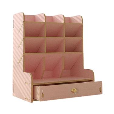 Imagem de WeiLaiKeQi Organizador de caneta de madeira, rack de armazenamento estacionário, materiais de artes de arte multi -grade, organizador de desktop de porta -lápis, Rosa
