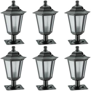 Imagem de 6 Luminárias de Jardim Balizadores Piso Muro Preto Colonial Lente Fosca Dital Linha Grega